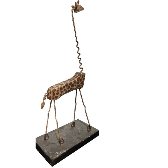 Handcrafted Wood Giraffe Sculpture Figurine 12 In Tall Primitive Animal Decor - Picture 5 of 6